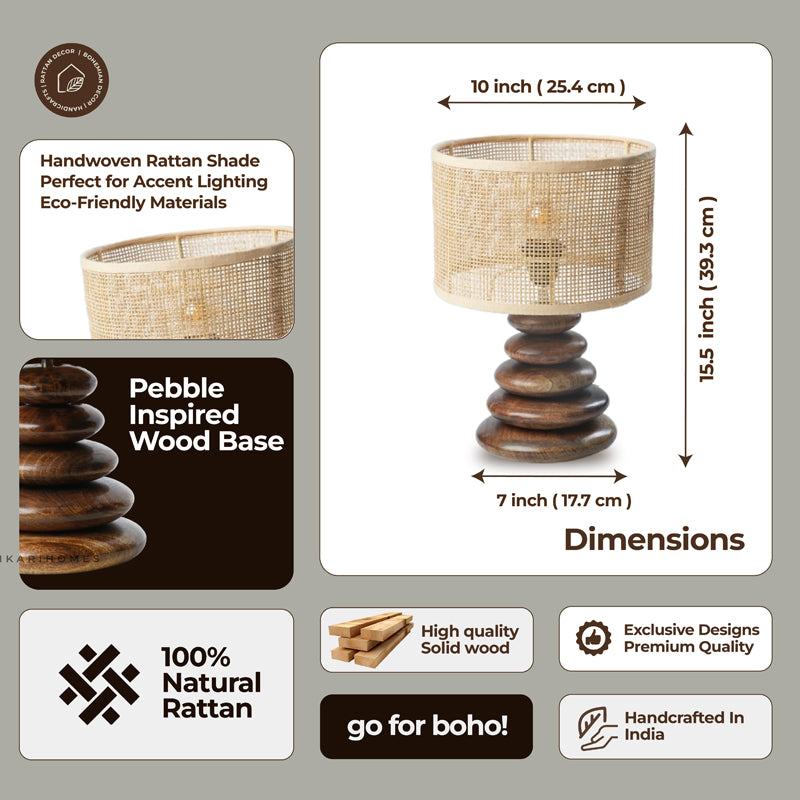 HearthLit Rattan Mango Wood Table Lamp - Beige,Brown media 9