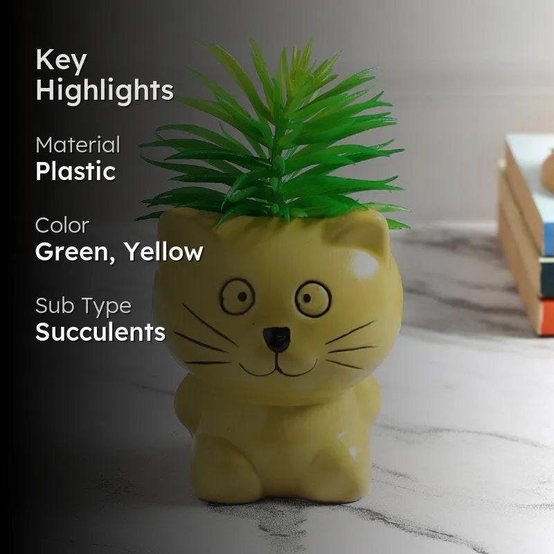 Faux Succulent In Cat Face Pot - 14.5 cms media 2