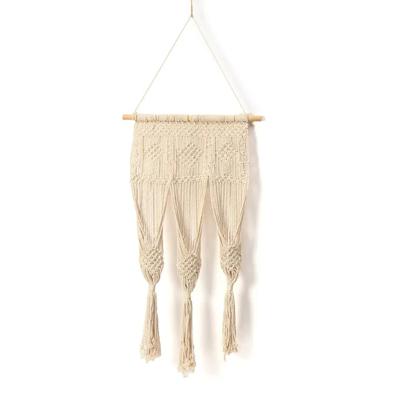 Woven Wild Three Pocket Macrame Cotton Wall Hanging media 3