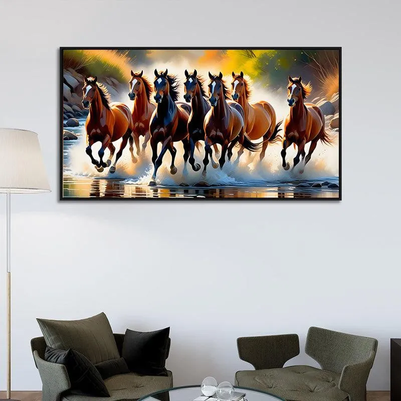 Roan Stallions On Surf Canvas Wall Painting With Frame - Black media 3