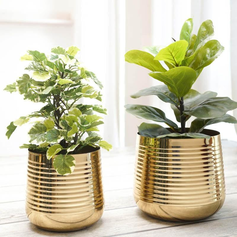 Auric Metal Gold Ribbed Planter - Set of 2 media 3