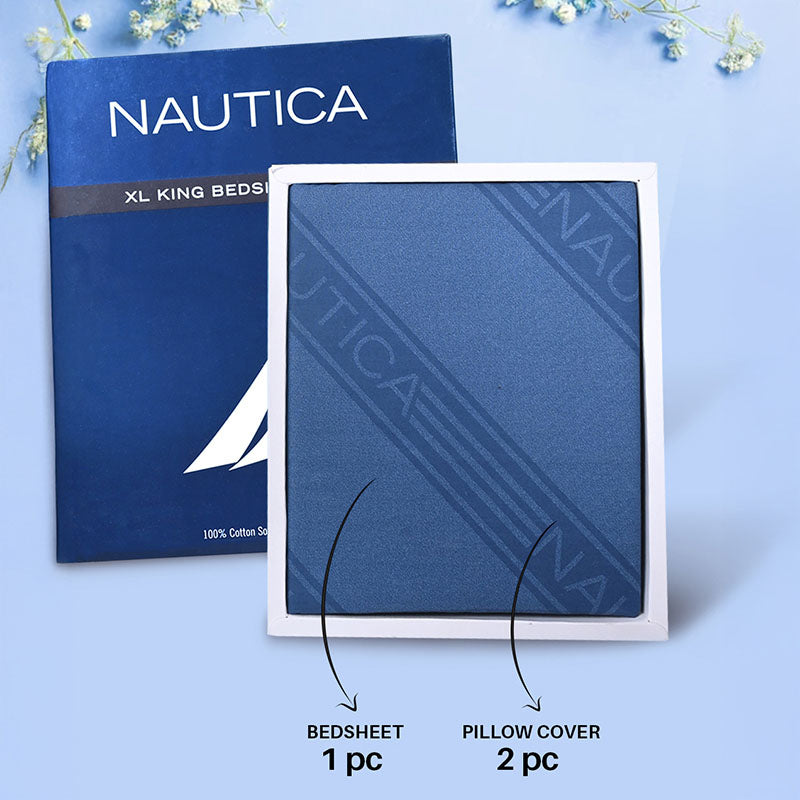 Nautica Diagonal Drift Geometric Cotton Bedsheet (Blue) - 160 TC media 5
