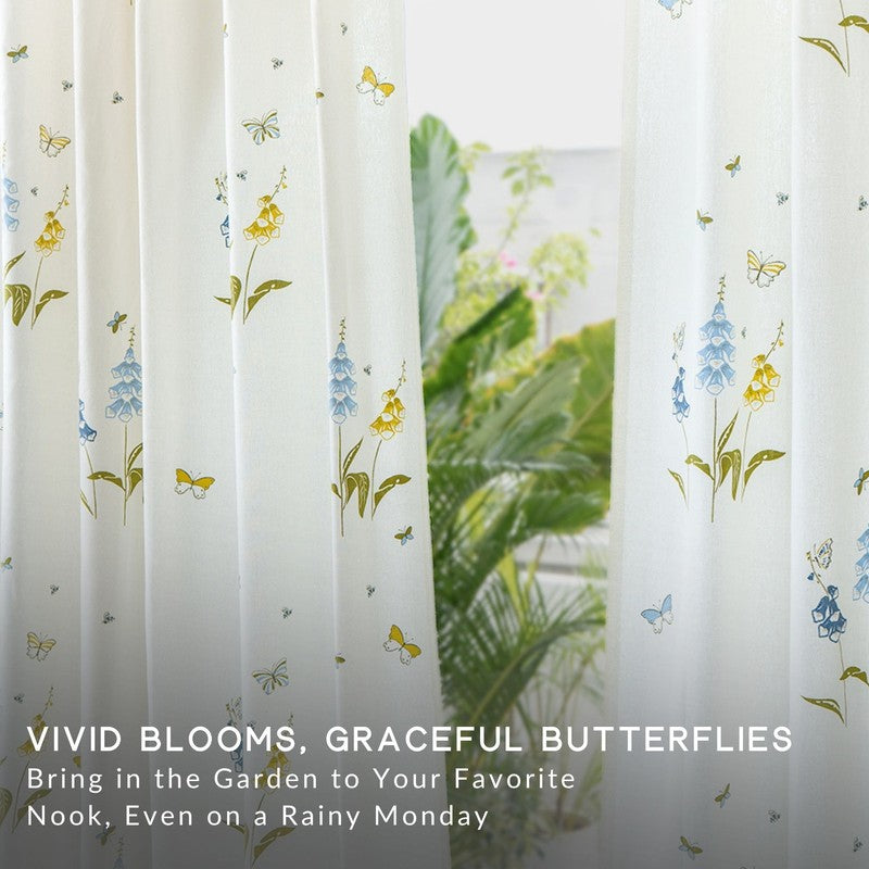 Tranquebar Home Petal Whisper Cotton Curtains(Blue) - Set Of Two media 3