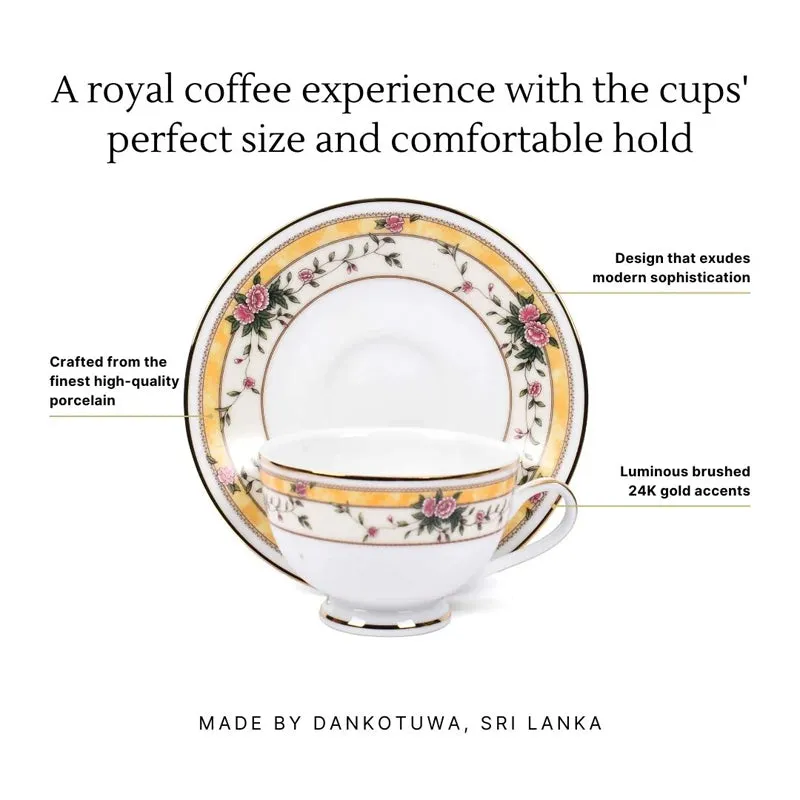 Yesenia 24k Gold Brushed Porcelain Tea Cup & Saucer (280 mL) - Twelve Piece Set media 8