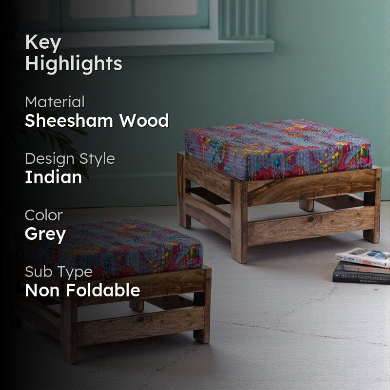 Lexon Sheesham Wooden Bench with Cushions (Grey) - Four Piece Set media 2