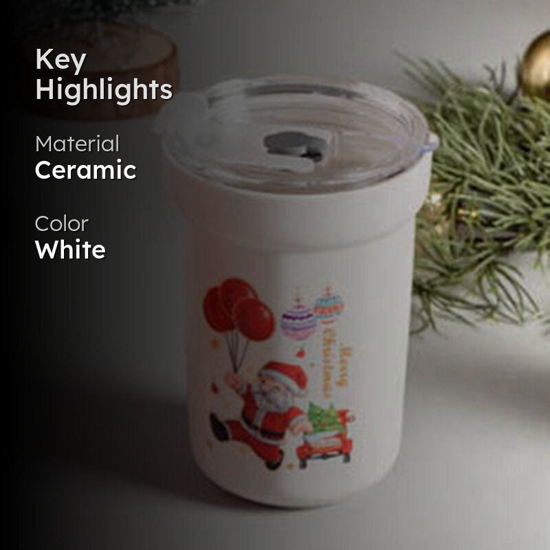 Mistle-Sip Christmas Travel Mug With Straw - White media 2
