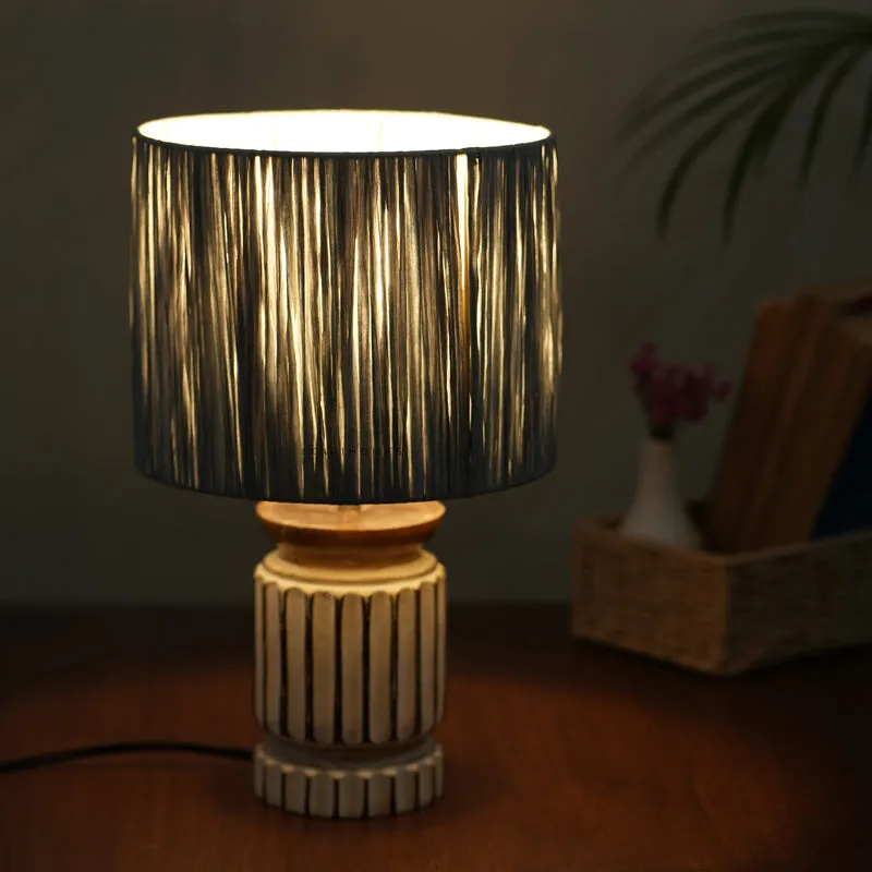 Lucen Boho Mango Wood Table Lamp - OffWhite,Blue media 1