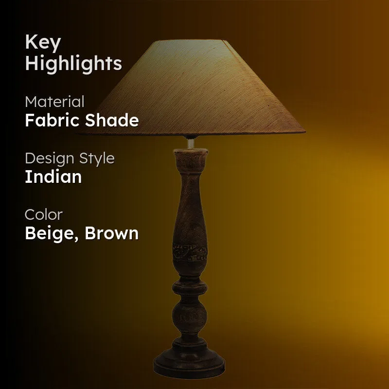 Nihara Wooden Fabric Table Lamp - Beige,Brown media 2