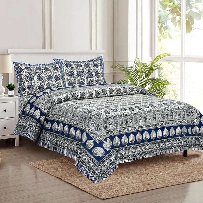 Ayati Ethnic Cotton Bedsheet (Blue) - 160 TC media 1