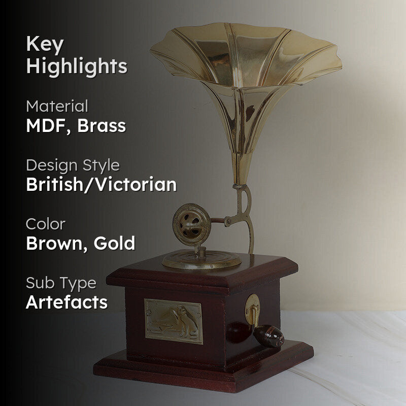 Vintage Epoque Gramophone Wood & Brass Showpiece media 2
