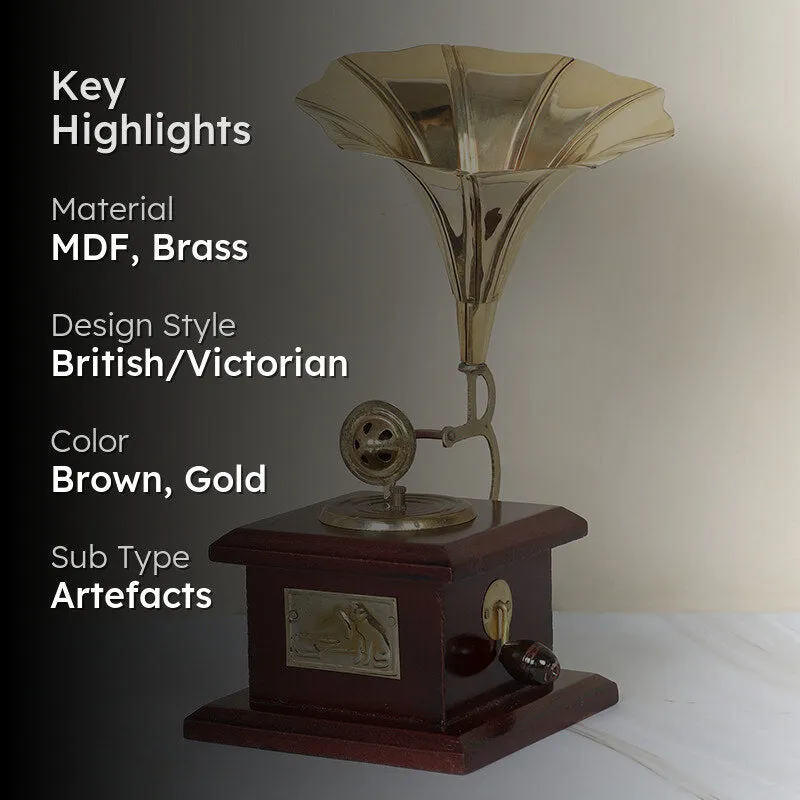 Vintage Epoque Gramophone Wood & Brass Showpiece media 2