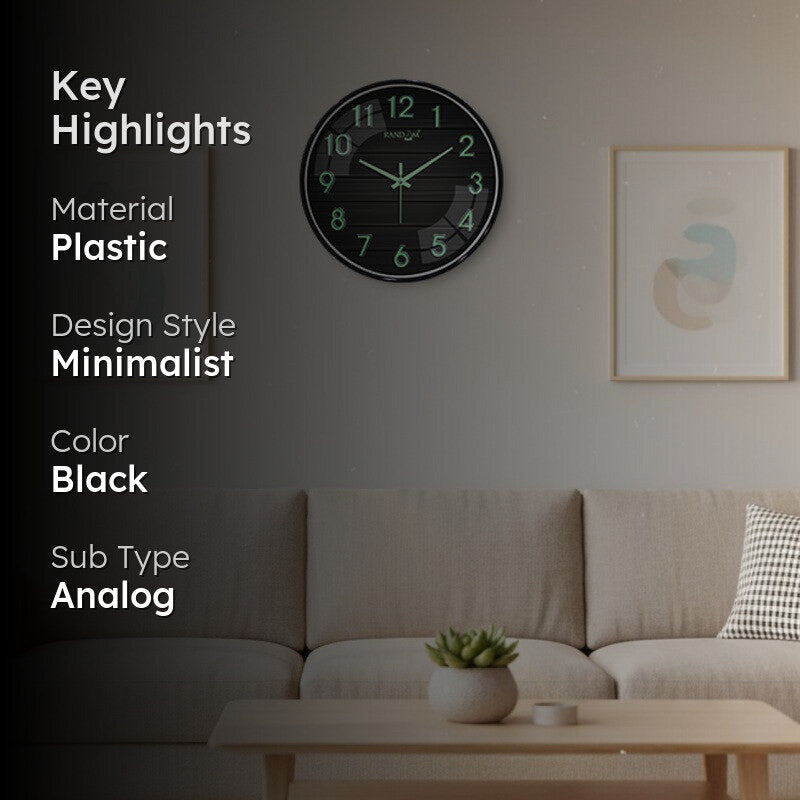Elvric Round Modern Plastic Wall Clock - Black media 2