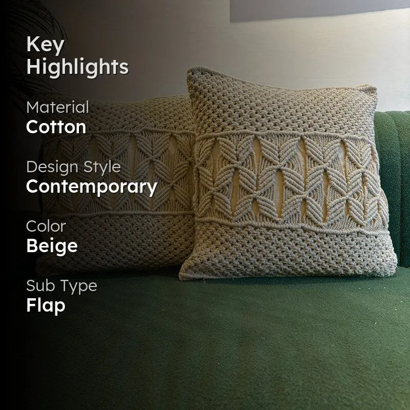 Studio String Macrame Knotwork Cotton Cushion Cover - Set Of Two media 2