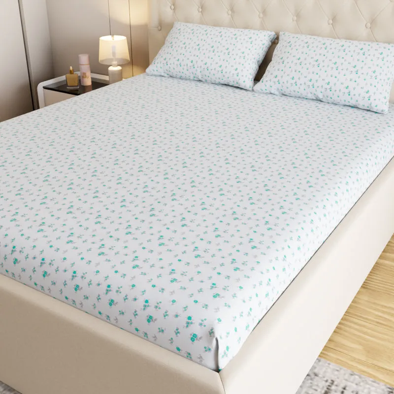 Wildflower Floral Cotton Bedsheet (Green) - 180 TC media 1