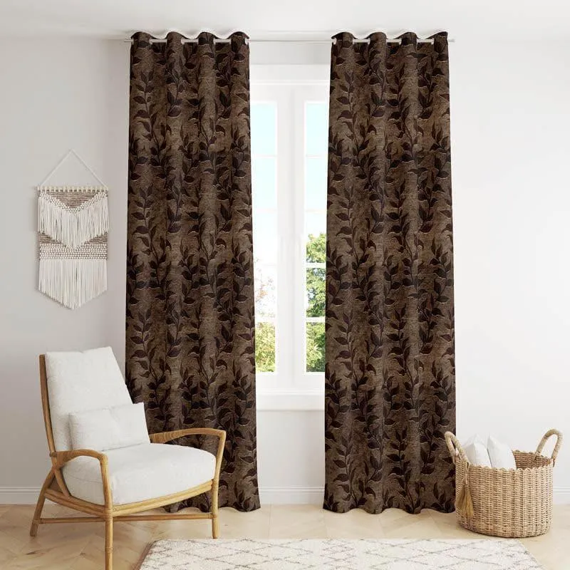 Noor Jacquard Single Curtain (Brown) media 1