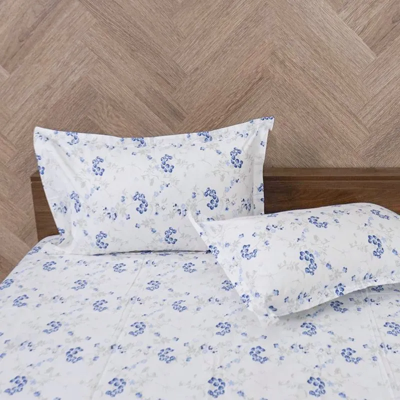 Nivara Floral Cotton Bedsheet (White,Blue) - 180 TC media 4