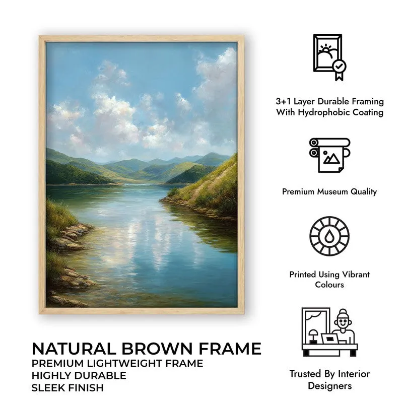 Calm Beneath the Clouds Archival Paper Wall Painting With Brown Frame media 7