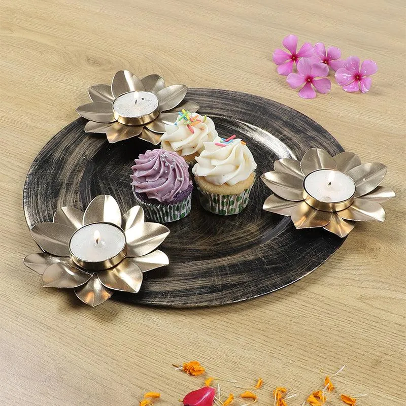 Áine Tealight Candle Holder With Platter (Black & Gold) - Four Piece Set media 1