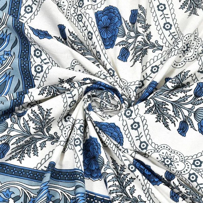 Vineen Cotton Bedsheet (Blue,White) - 240 TC media 5