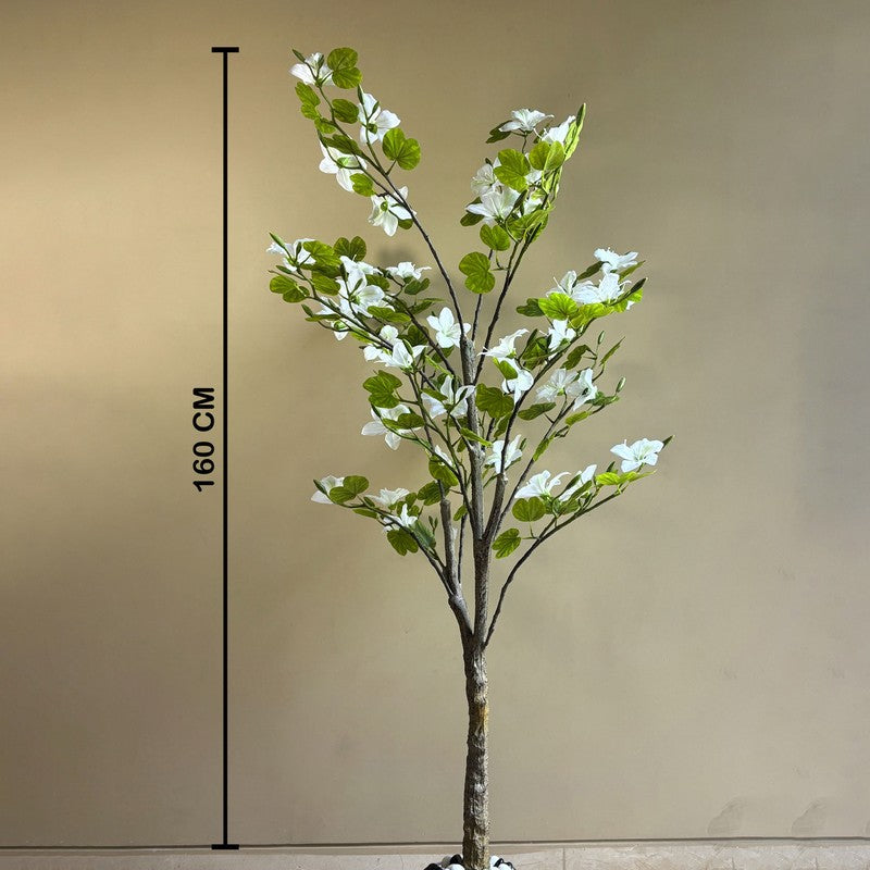 Bauhinia Artificial  Plant With Black Plastic Pot (White,Green) - 160 cm (5.2 ft) media 8