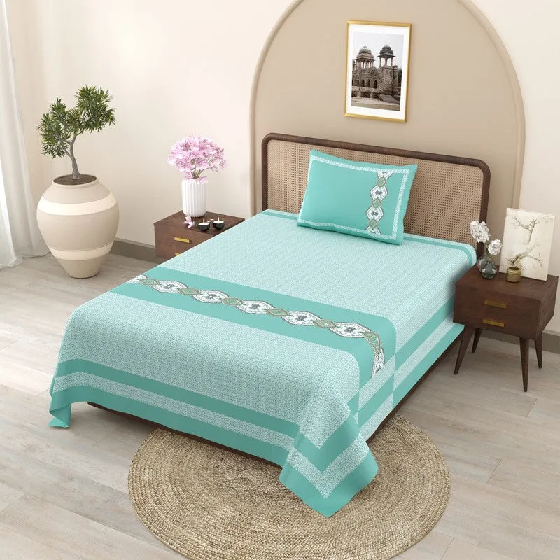 OpulentRest Cotton Bedsheet (Teal) - 180 TC media 1
