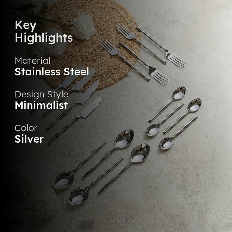 Kresta Stainless Steel Cutlery Set (Silver) - Sixteen Piece Set media 2