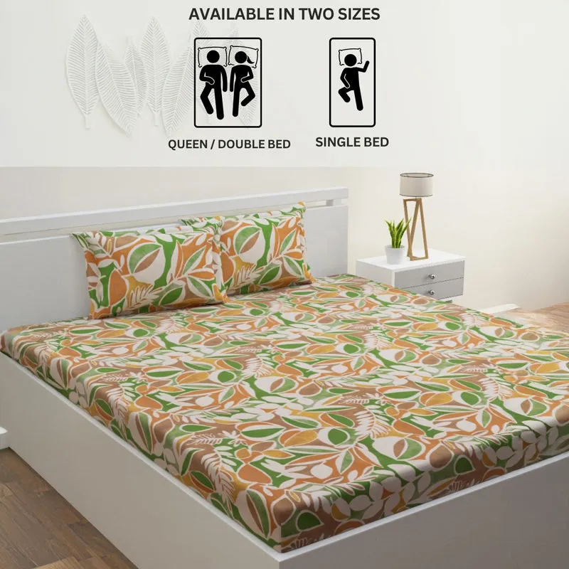 Spa Florals Cotton Bedsheet (Green, Orange) - 144 TC media 11