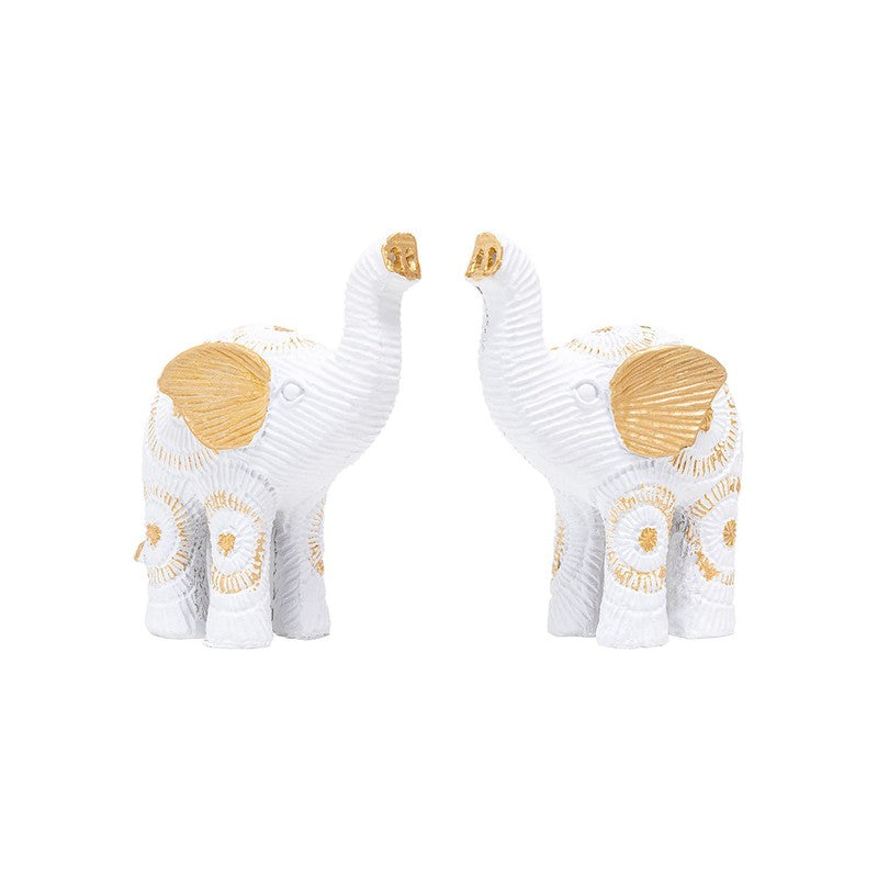 Elegant White & Gold Polyresin Elephant Showpiece Duo - Set Of Two media 3