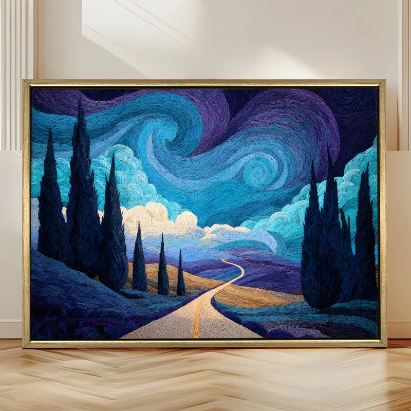 Golden Nebula Canvas Wall Painting With Frame media 4
