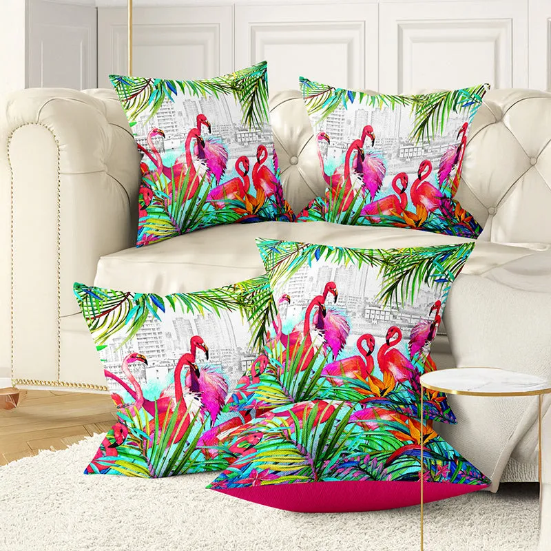 Flamingo City Printed Cushion Cover Set - Set Of Five media 2