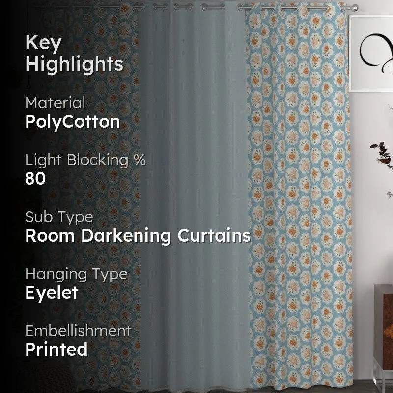 Petal Enchant Drape Curtains (Blue) - Set of Three media 2