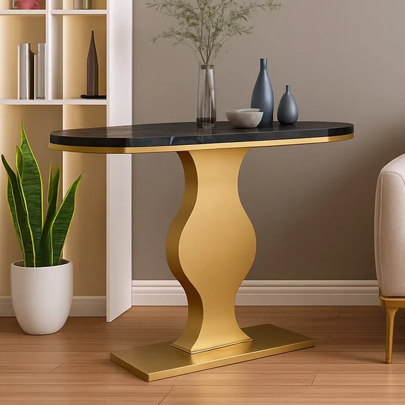 Curvy Metal Console Table with Marble Top (Gold) - Small media 1