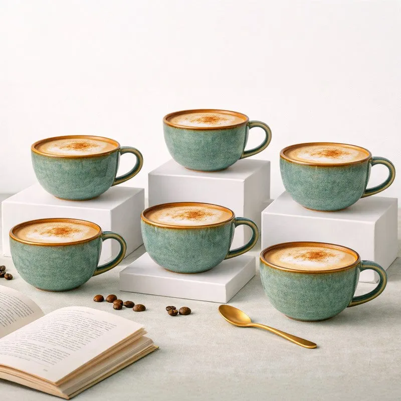 Cuddle Ceramic Tea Cup (250 mL Each),Light Green) - Set Of Six media 1