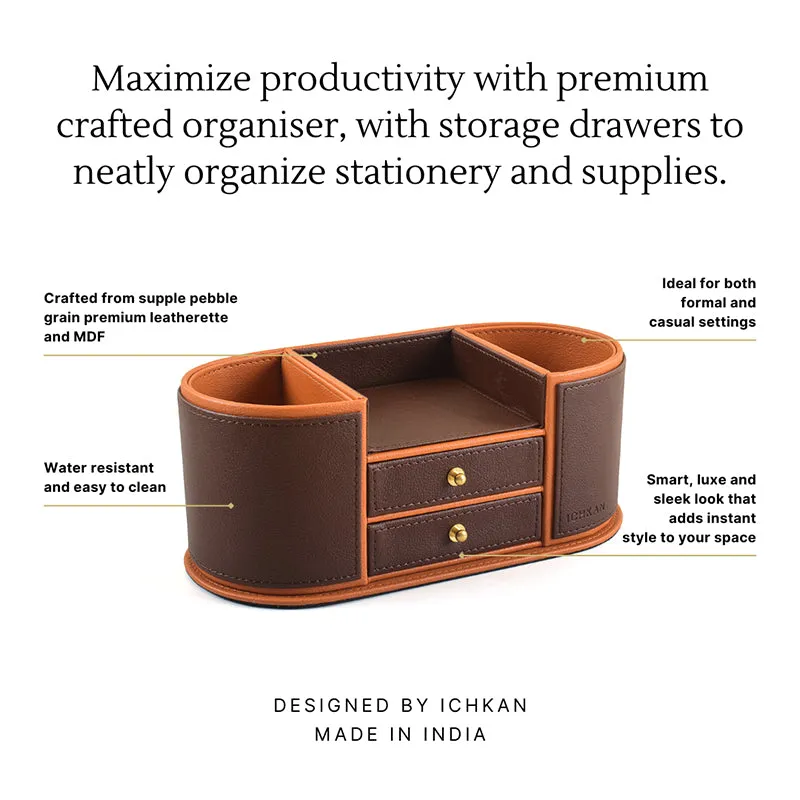 Tisca Curve Faux Leather Desk Organizer - Brown media 4
