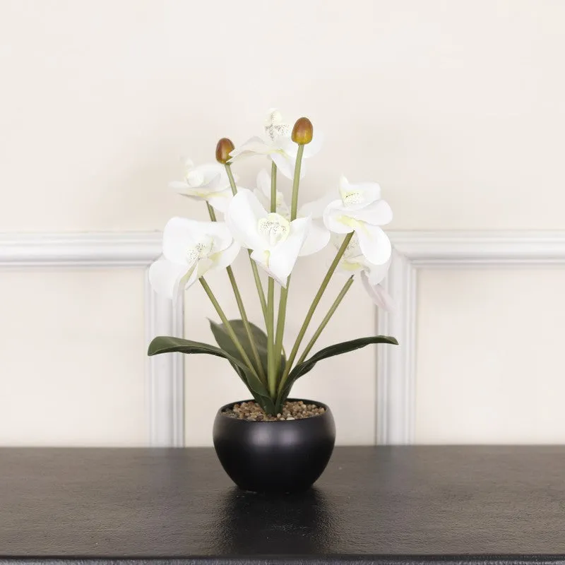 Artificial Orchid Flower Plant With Metal Pot (White) - 1 Feet media 1