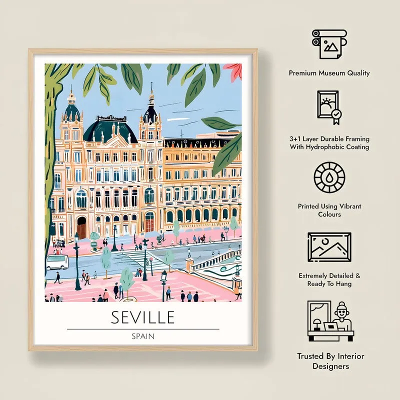 Vintage Seville Framed Canvas Archival Canvas Wall Painting - Natural Brown Frame media 8