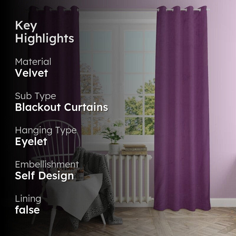 Kumudini Solid Curtain (Violet) - Set Of Two media 2
