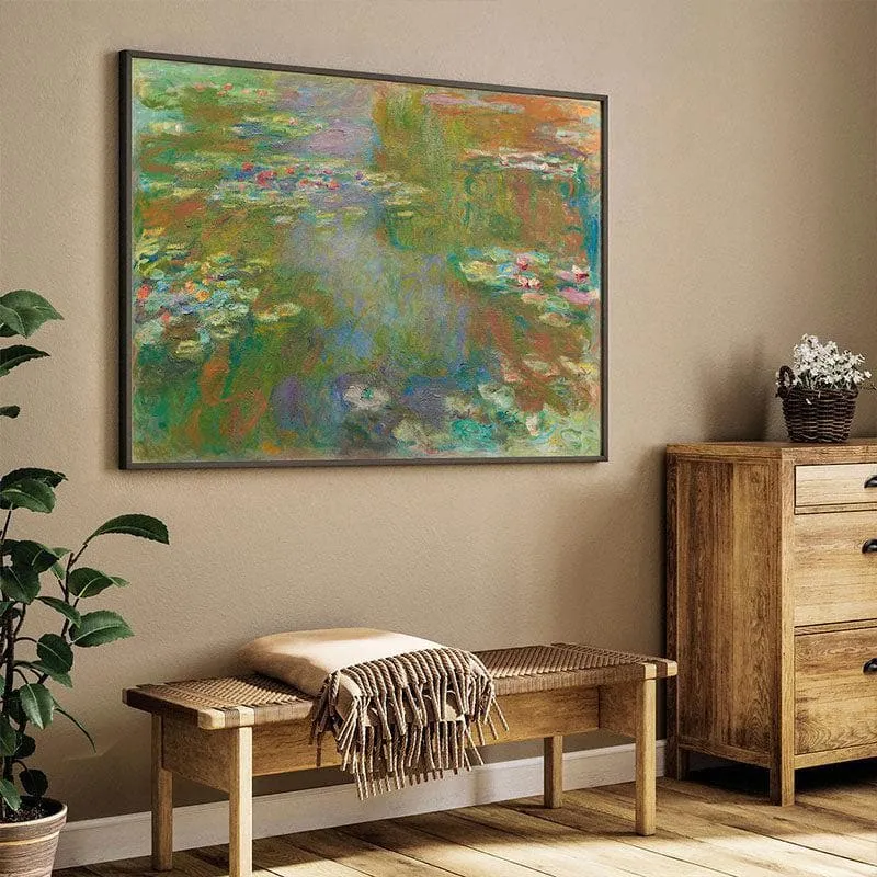 Water Lily & Pond Canvas Painting - Black Frame media 1
