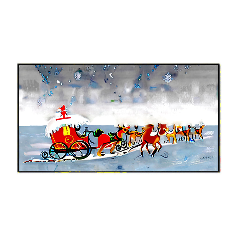 North Pole Reindeers Landscape Canvas Wall Painting With Frame - Black media 5