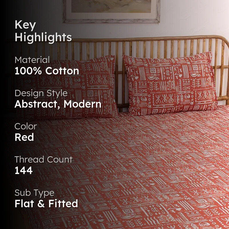 Gamathi Cotton Bedsheet (Red) - 144 TC media 2