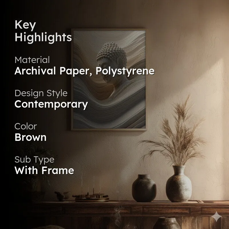 Aurum Buddha Archival Paper Wall Painting With Brown Frame media 2