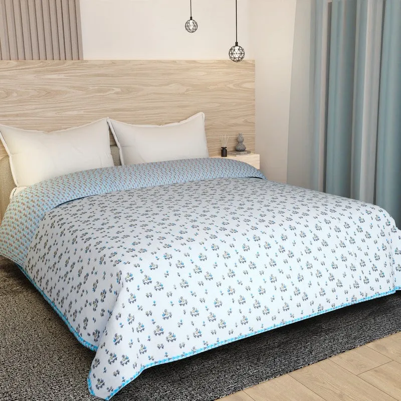 Mini Petals Reversible Cotton Dohar (Blue,White) - 120 GSM media 3