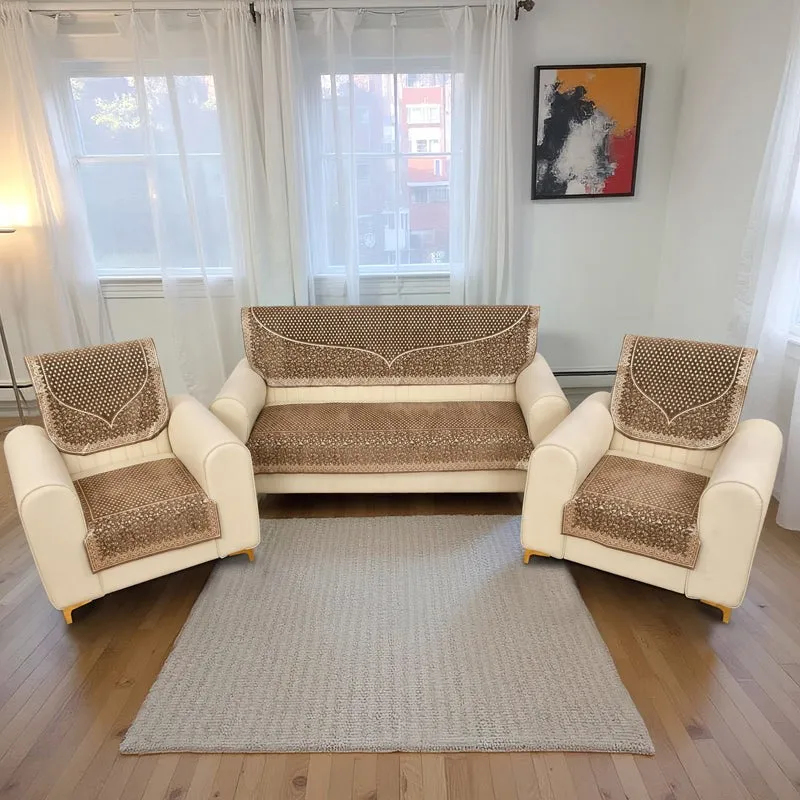 Petite Leave Chenille Sofa Cover - Brown media 1