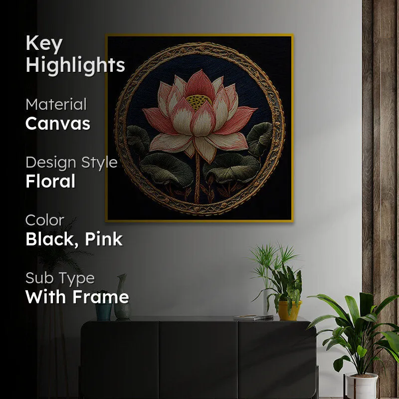 Mystic Lotus Canvas Wall Painting With Frame - Gold media 2