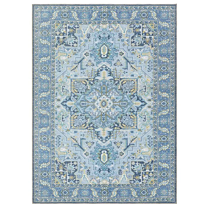 Noah Ethnic Polyester Carpet - Sky Blue media 1