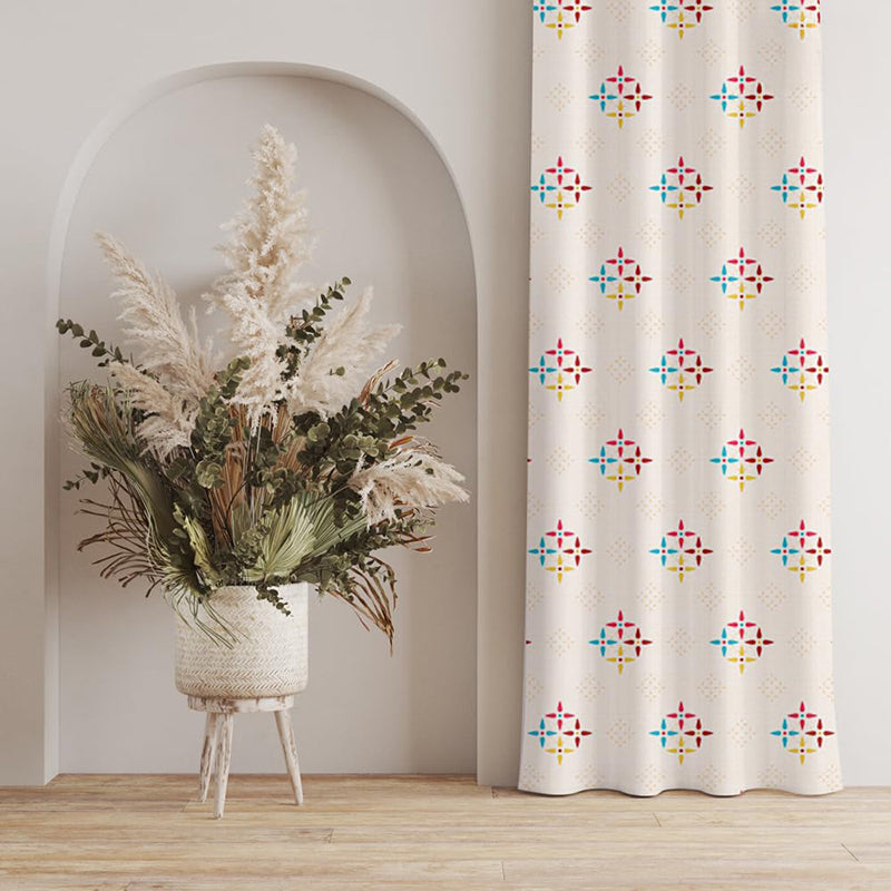 Urban Space Mosaic Curtain (Blue & Red) - Set Of Two media 3