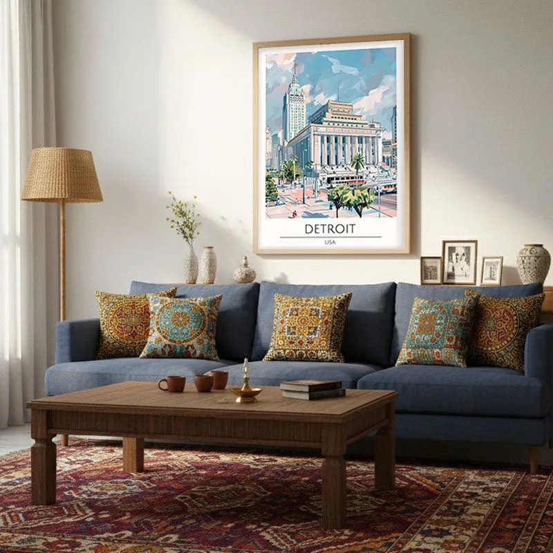 Vintage Detroit Framed Canvas Archival Canvas Wall Painting - Natural Brown Frame media 4
