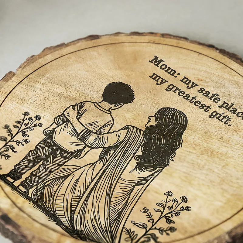 Mom Is Safe Place Wood Showpiece - Round media 4