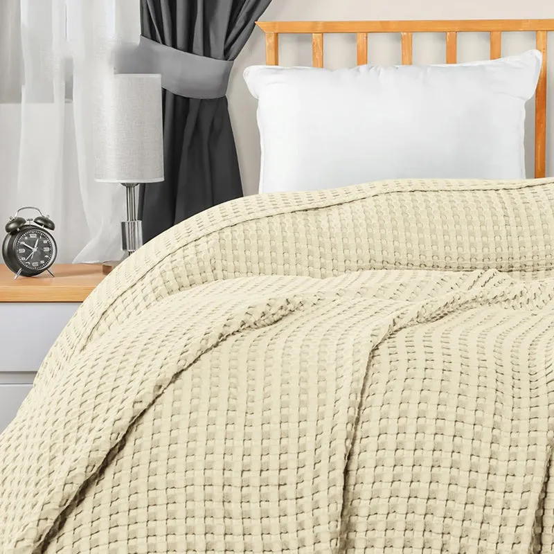 Urban Space Waffle Cotton Blanket (Beige) - 250 GSM media 4
