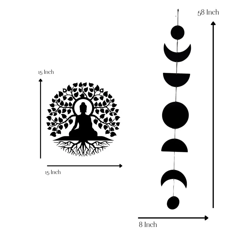 Buddha With Phases Of Moon Iron Wall Accent - Set Of Three media 6